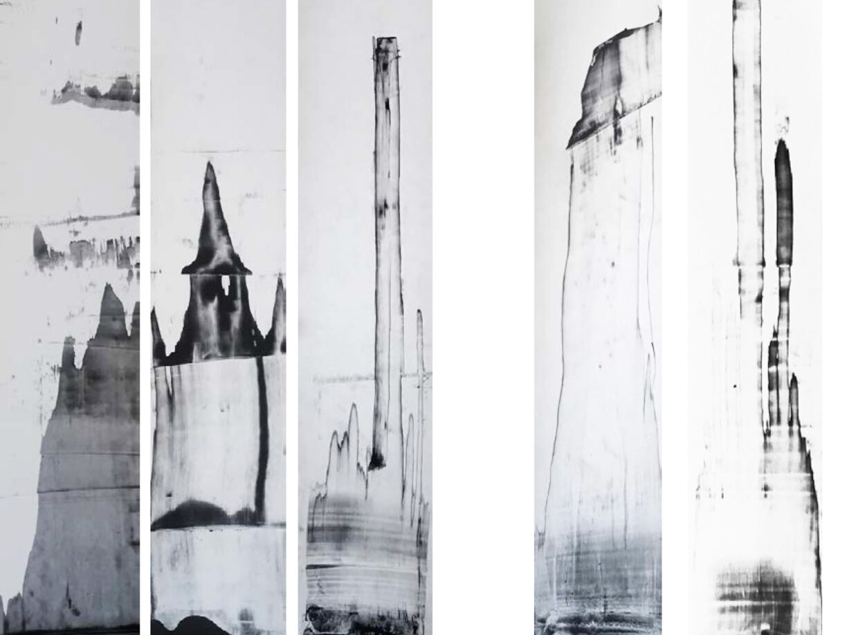 Kami Mierzvvinsk „cods 00”, ink on paper, 25 x 100 cm, 2019